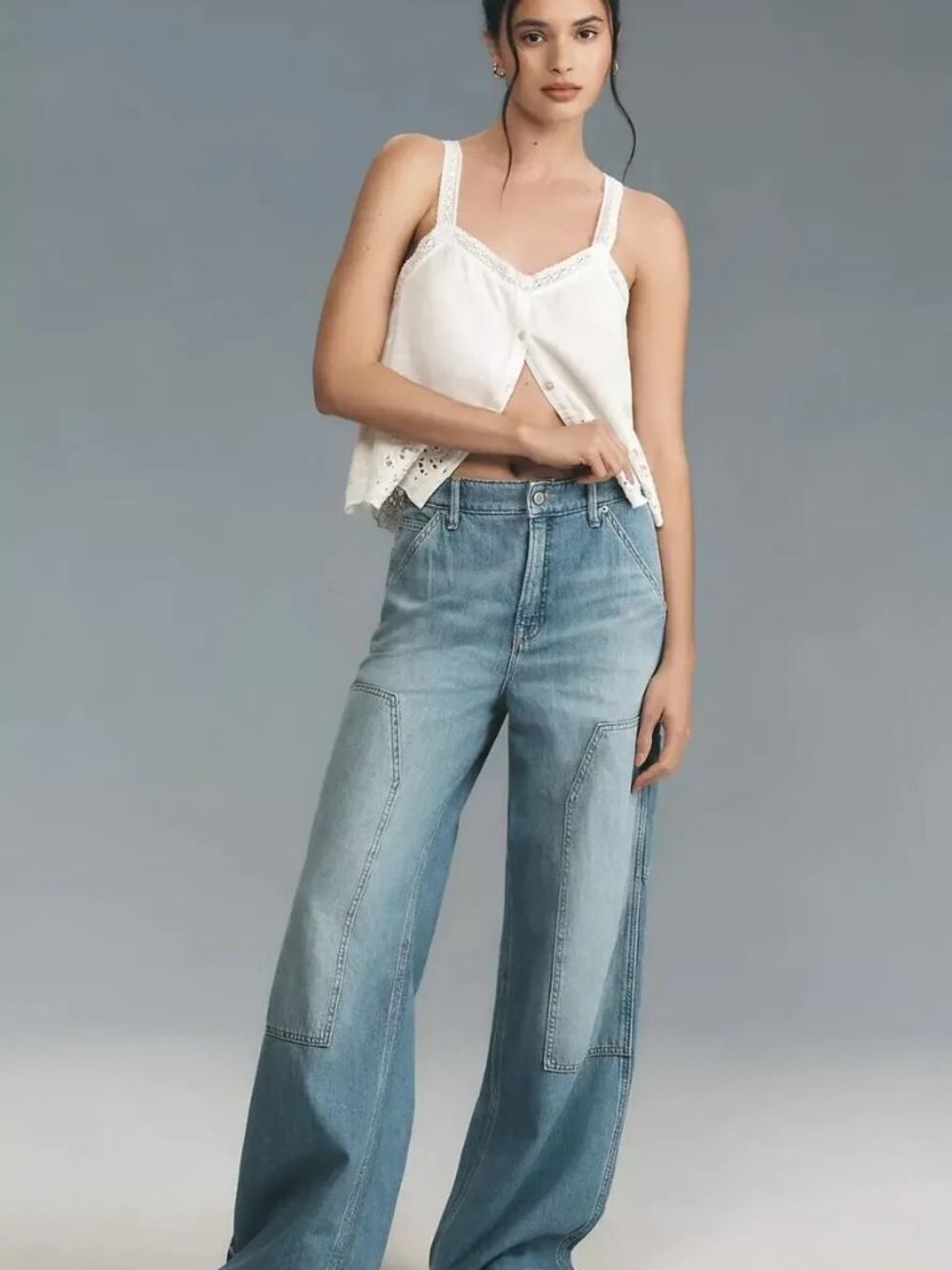 Good American Good Ease Relaxed Mid-Rise Fit With Wide Leg Indigo 879 Size 12/31